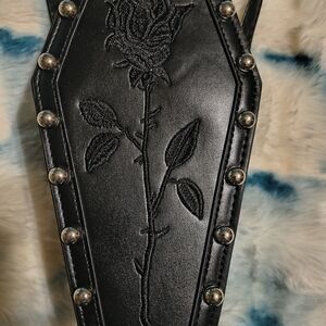 Source Unknown Black Studded Rose Embossed Coffin Crossbody Bag
